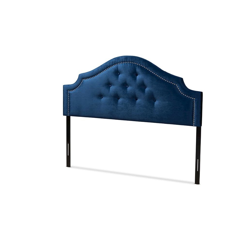 Royal Blue Velvet Fabric Upholstered Queen Size Headboard