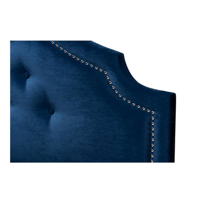 Royal Blue Velvet Fabric Upholstered Queen Size Headboard