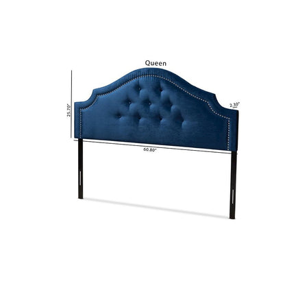 Royal Blue Velvet Fabric Upholstered Queen Size Headboard