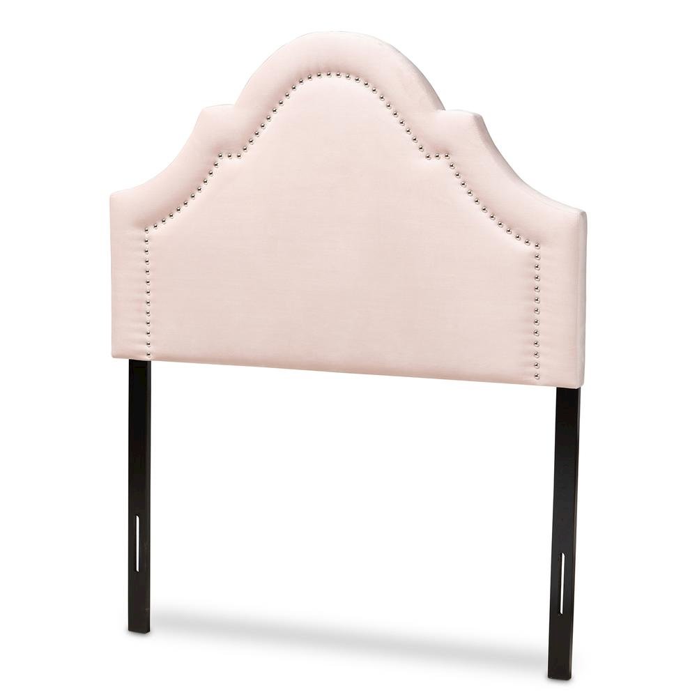 Light Pink Velvet Fabric Upholstered Twin Size Headboard