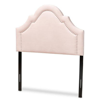 Light Pink Velvet Fabric Upholstered Twin Size Headboard