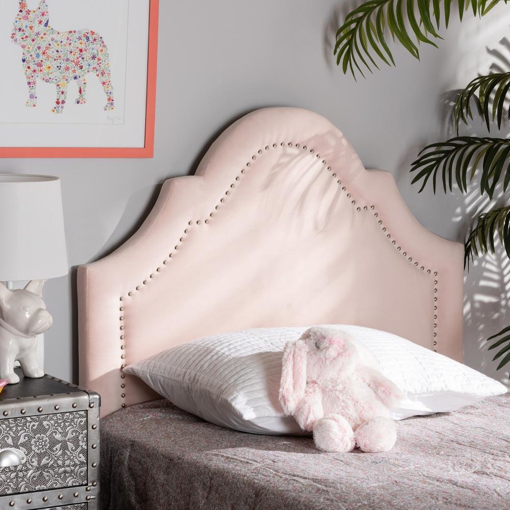 Light Pink Velvet Fabric Upholstered Twin Size Headboard