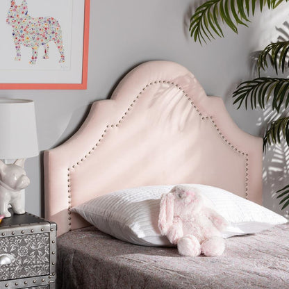 Light Pink Velvet Fabric Upholstered Twin Size Headboard