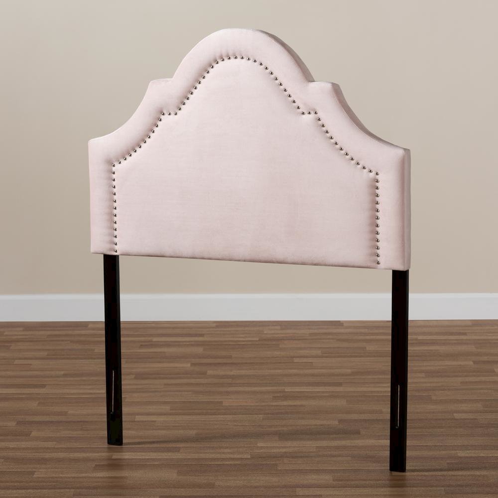 Light Pink Velvet Fabric Upholstered Twin Size Headboard