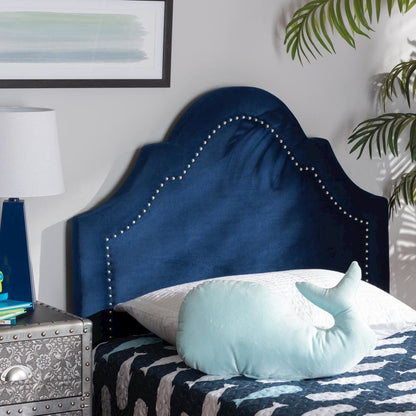 Navy Blue Velvet Fabric Upholstered Twin Size Headboard