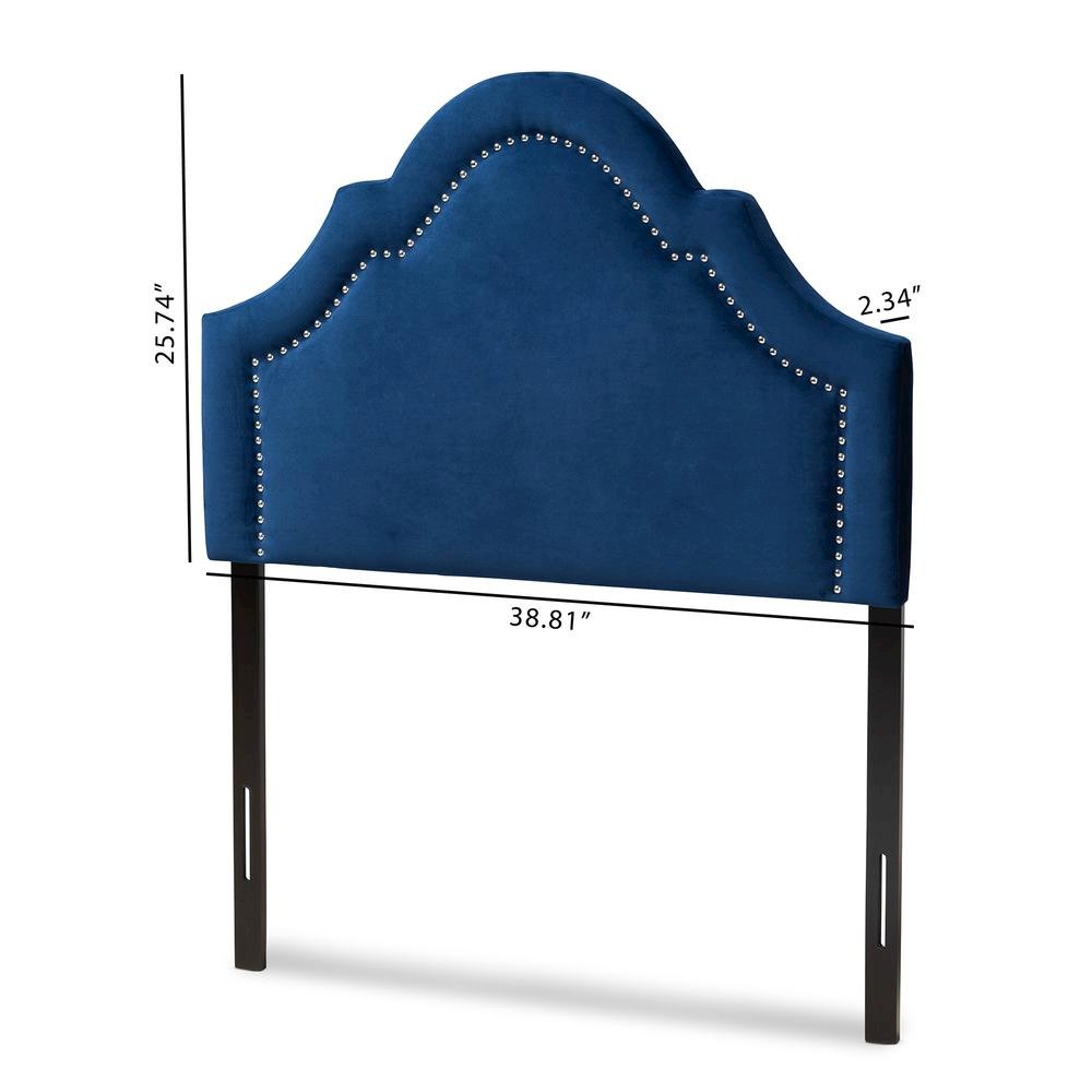 Navy Blue Velvet Fabric Upholstered Twin Size Headboard