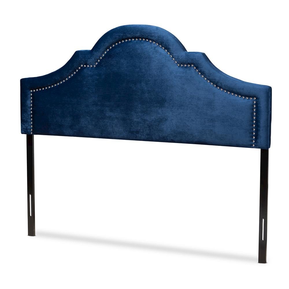 Navy Blue Velvet Fabric Upholstered Full Size Headboard