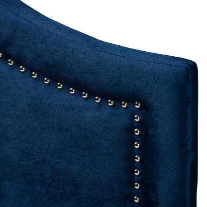 Navy Blue Velvet Fabric Upholstered Full Size Headboard