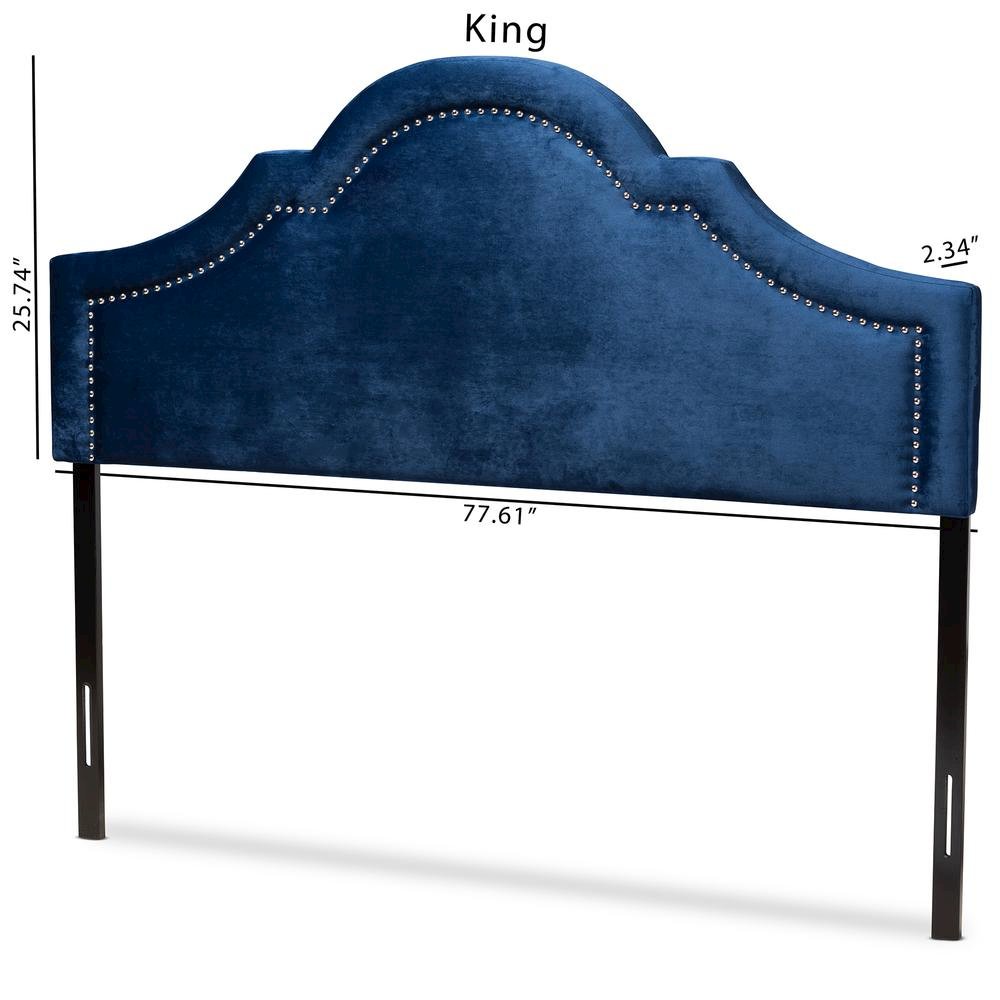 Navy Blue Velvet Fabric Upholstered Full Size Headboard