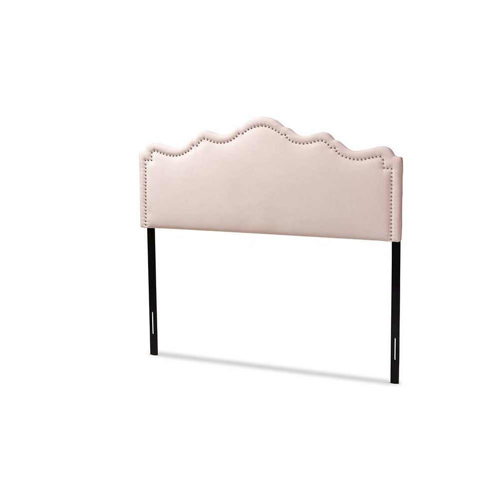 Light Pink Velvet Fabric Upholstered Queen Size Headboard