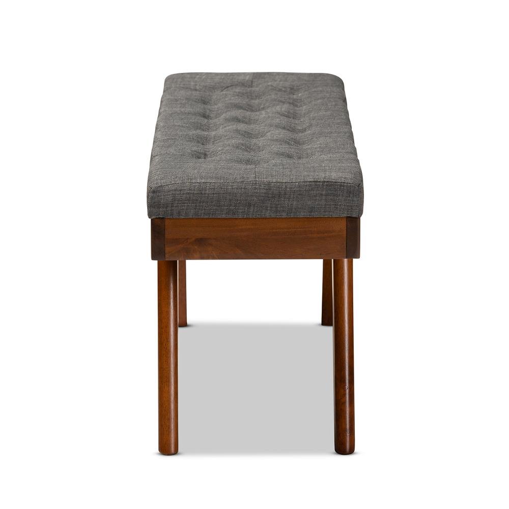 Alona Mid-Century Modern Medium Grey Fabric Upholstered Wood Dining Bench