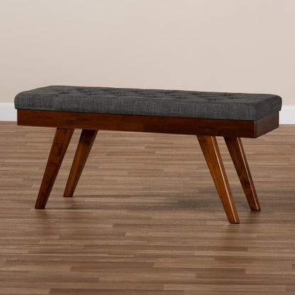 Alona Mid-Century Modern Medium Grey Fabric Upholstered Wood Dining Bench