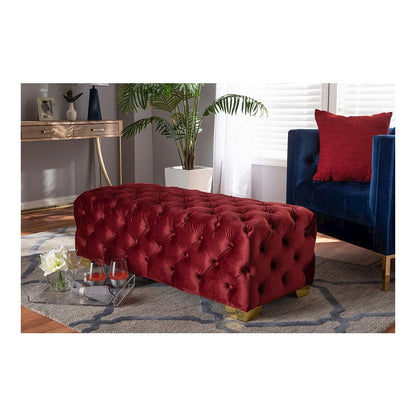 Gold Finished Button Tufted Bench Ottoman