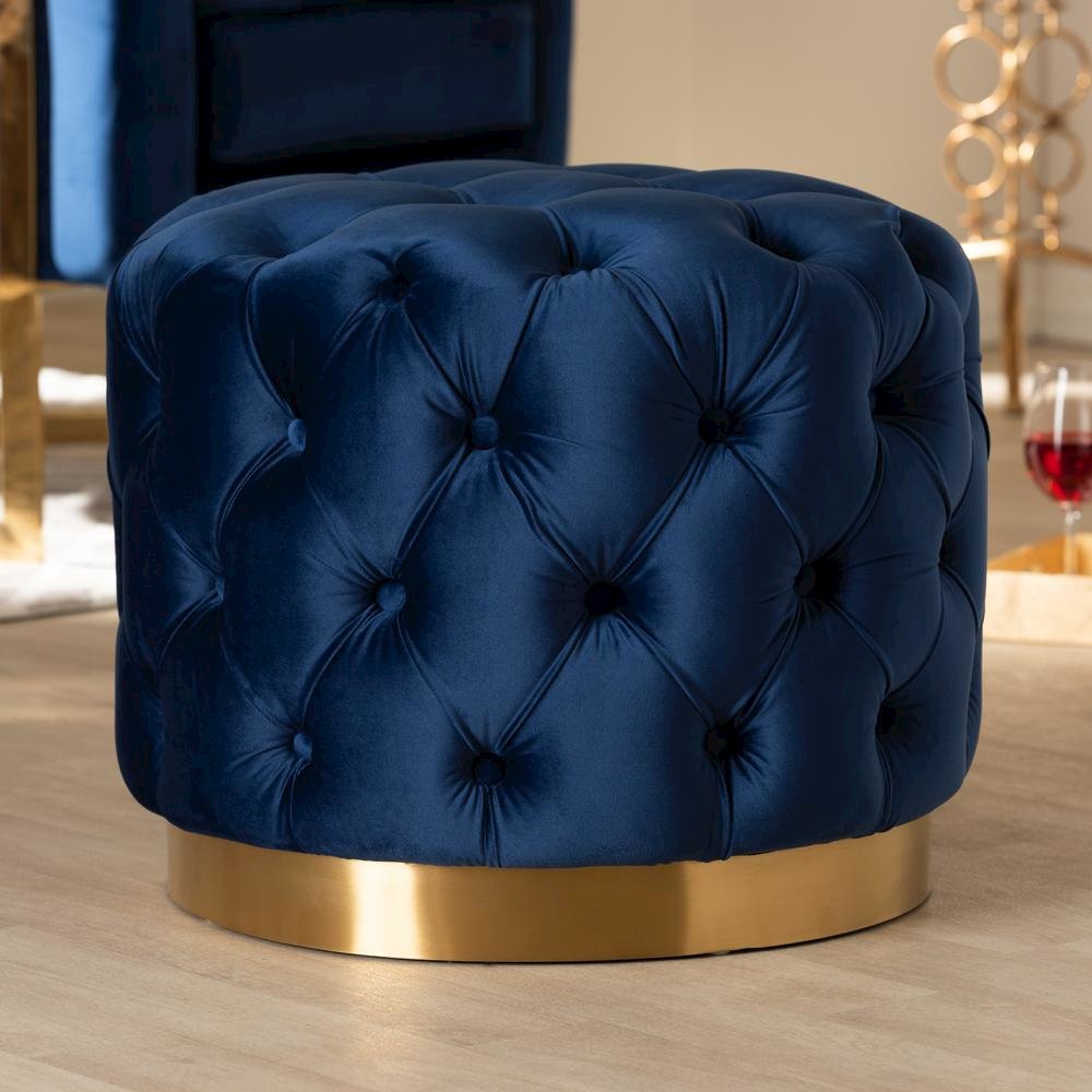 Gold-Finished Button Tufted Ottoman
