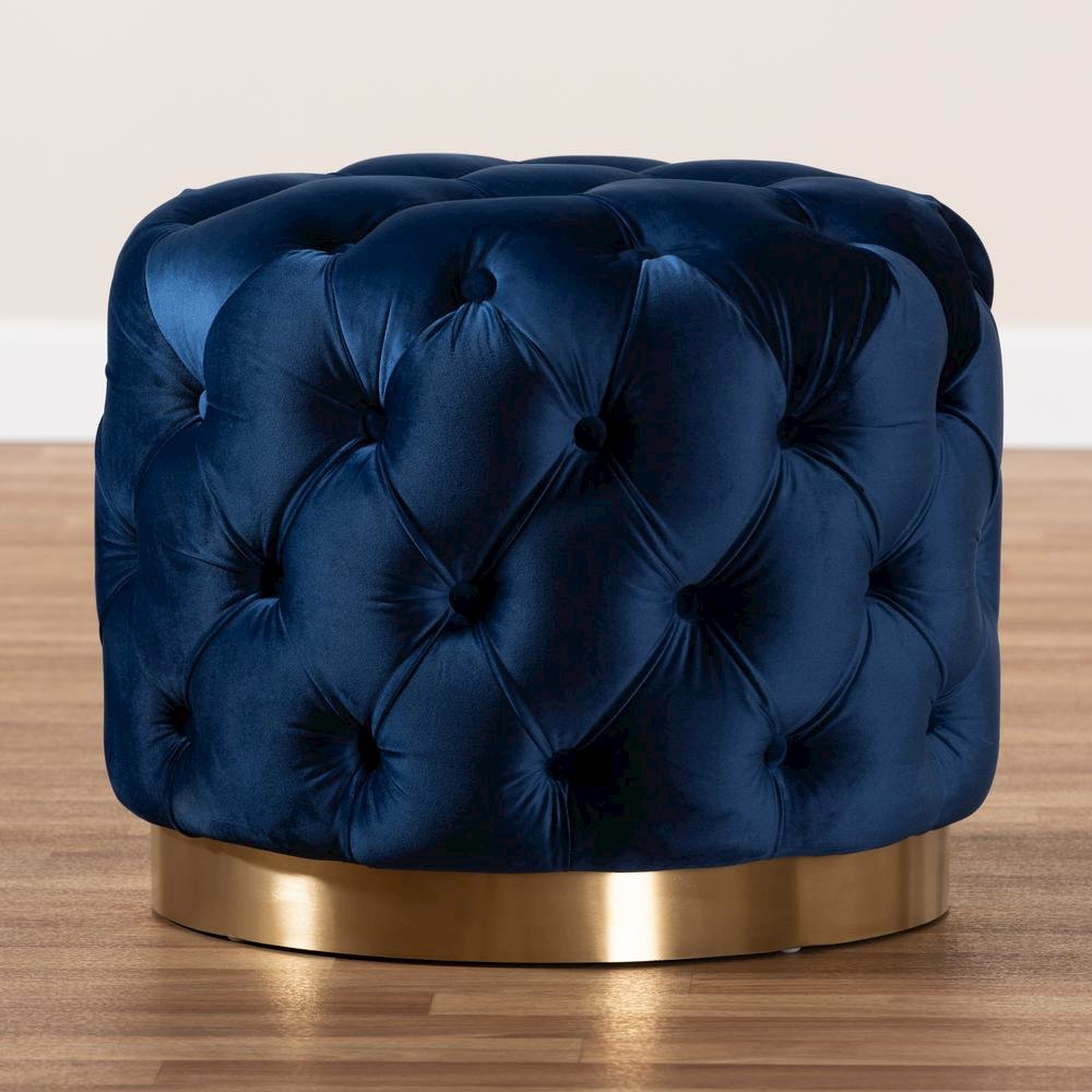 Gold-Finished Button Tufted Ottoman
