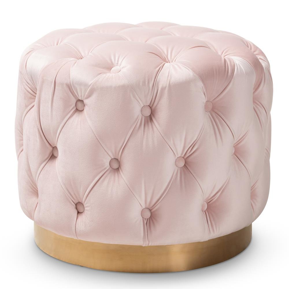 Gold-Finished Button Tufted Ottoman