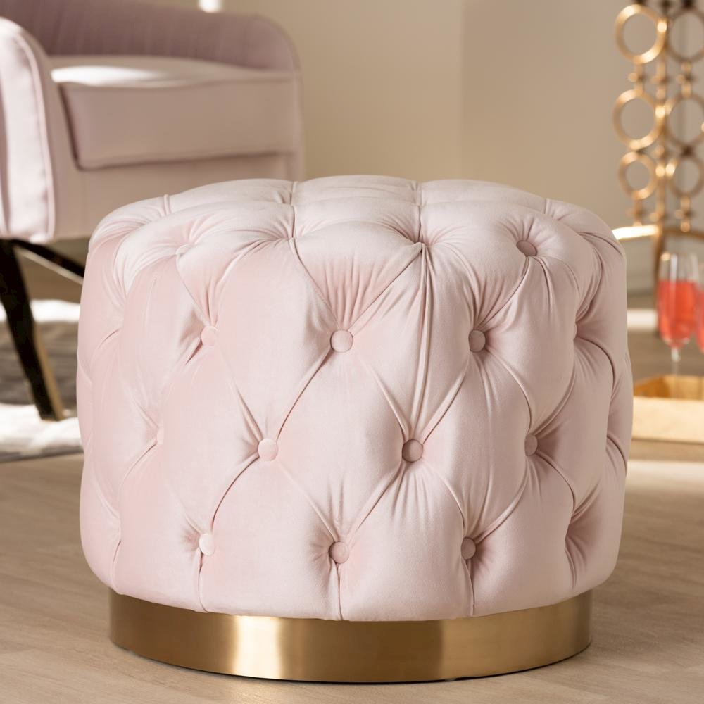 Gold-Finished Button Tufted Ottoman