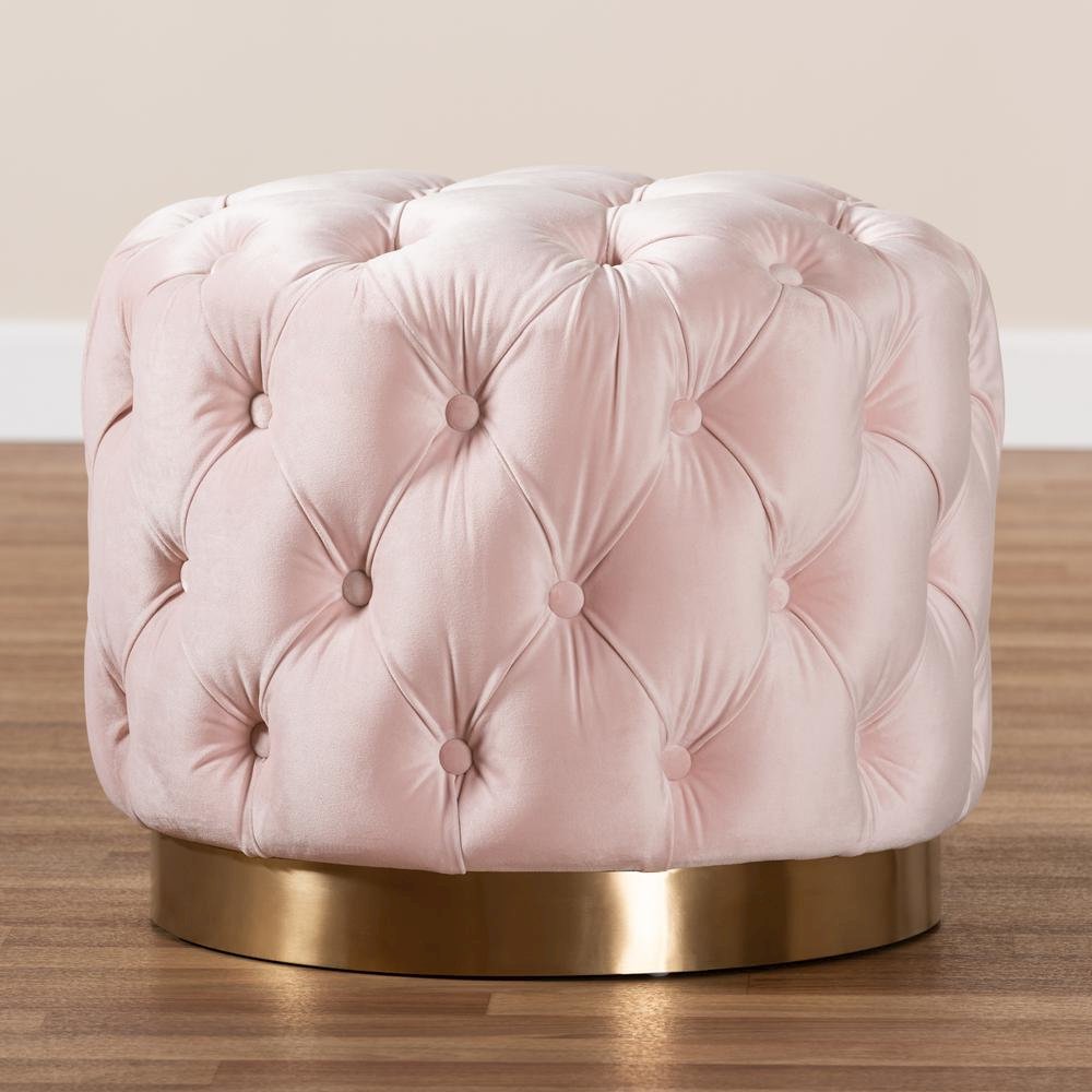 Gold-Finished Button Tufted Ottoman