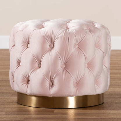 Gold-Finished Button Tufted Ottoman