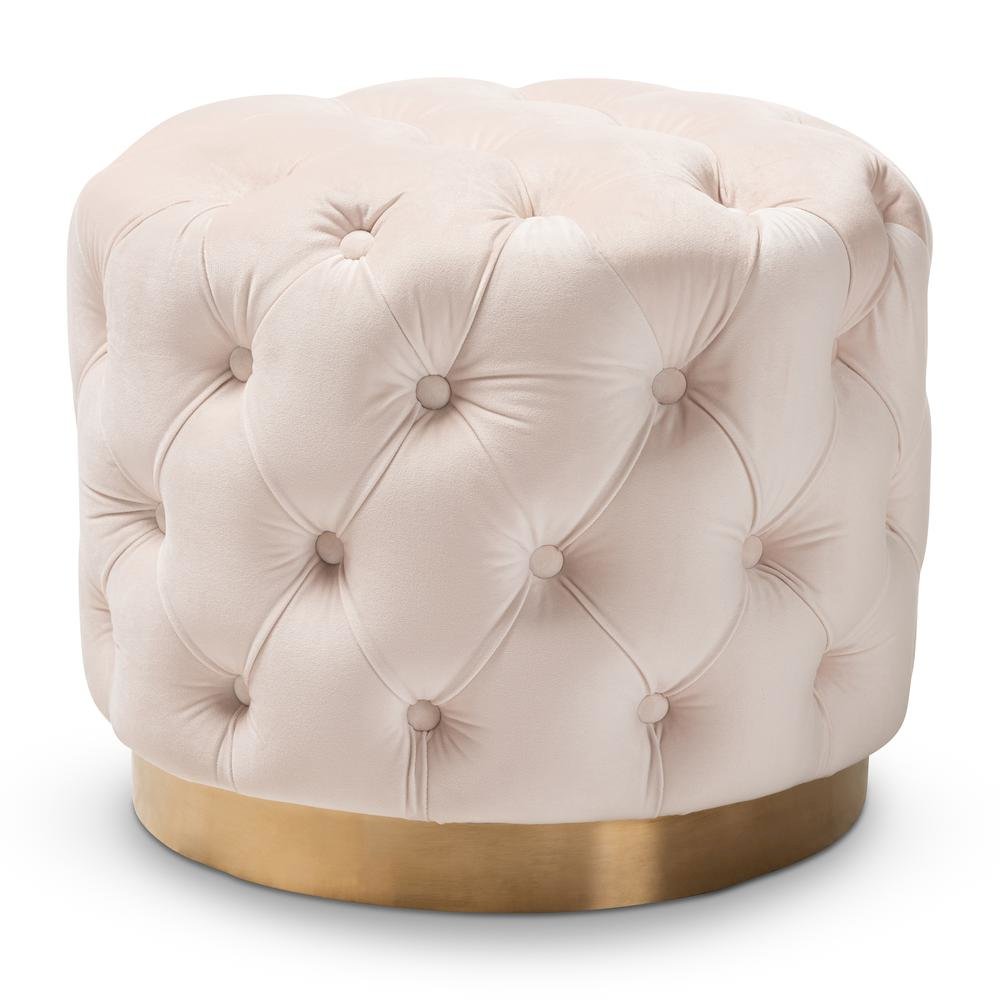 Gold-Finished Button Tufted Ottoman