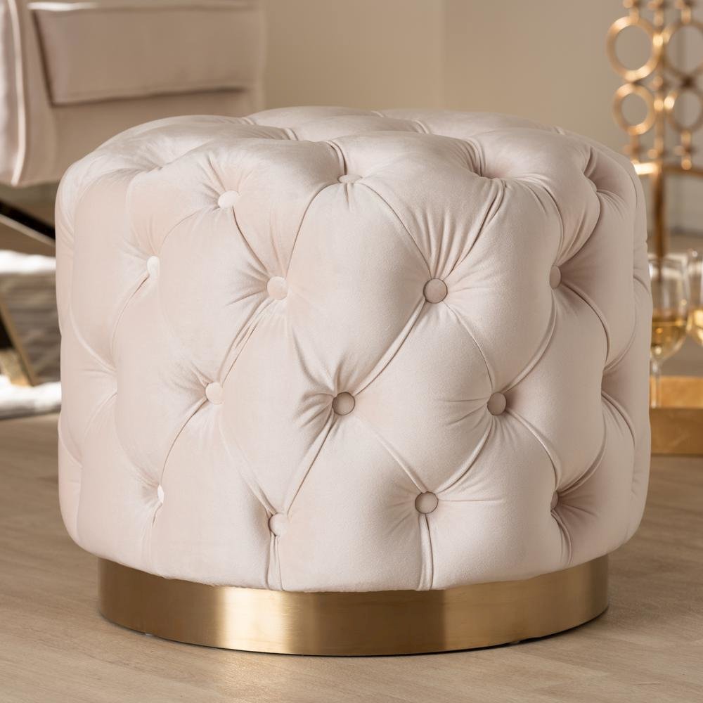 Gold-Finished Button Tufted Ottoman