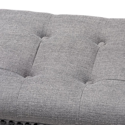 Gray Linen Fabric Upholstered Oak Brown Finished Wood Bench