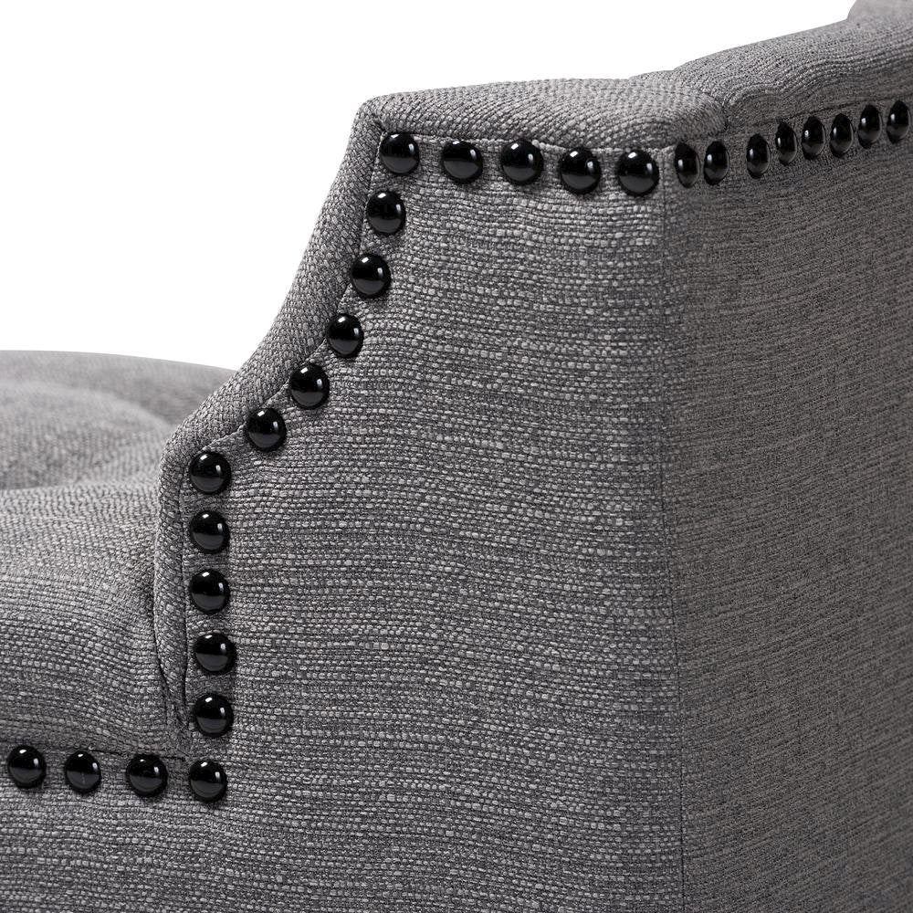 Gray Linen Fabric Upholstered Oak Brown Finished Wood Bench