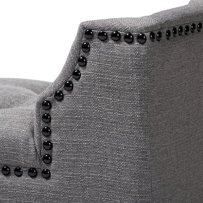 Gray Linen Fabric Upholstered Oak Brown Finished Wood Bench