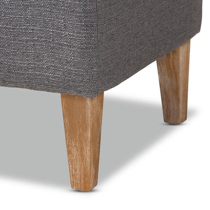 Gray Linen Fabric Upholstered Oak Brown Finished Wood Bench