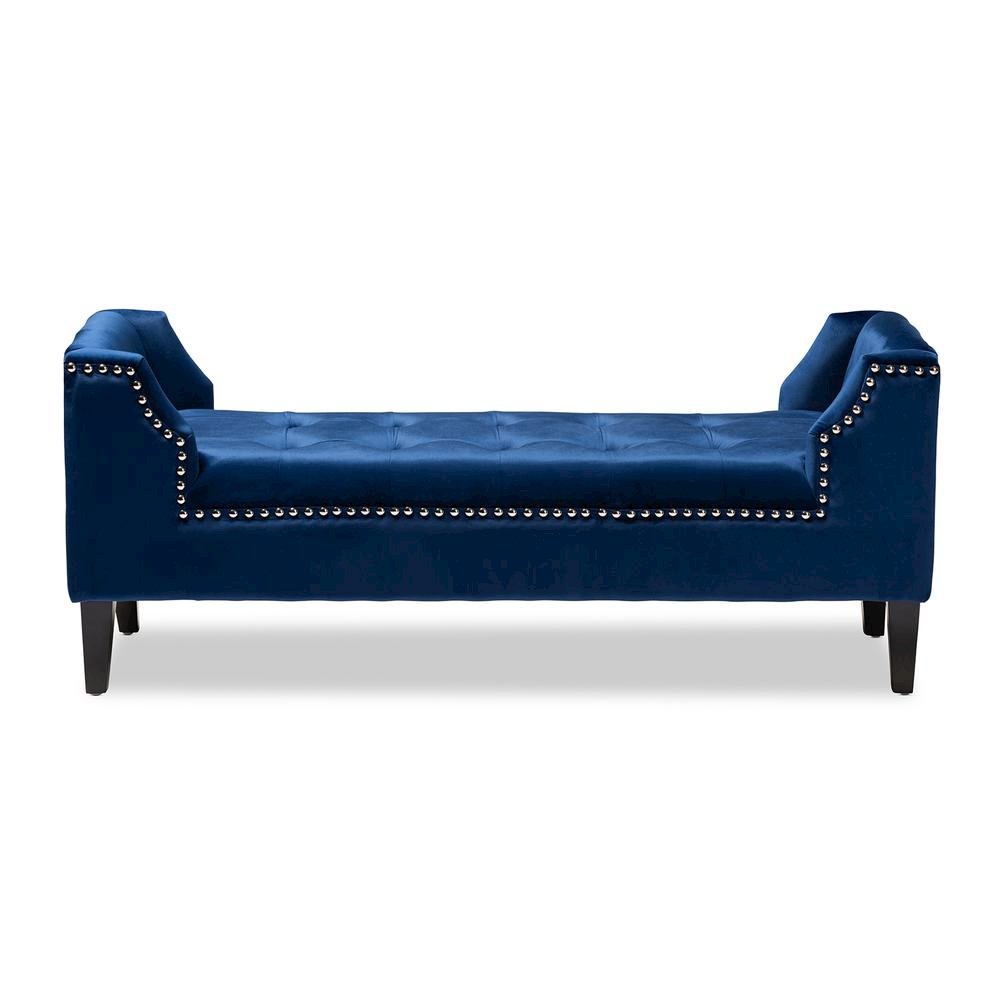 Royal Blue Velvet Fabric Upholstered Espresso Finished Wood Bench