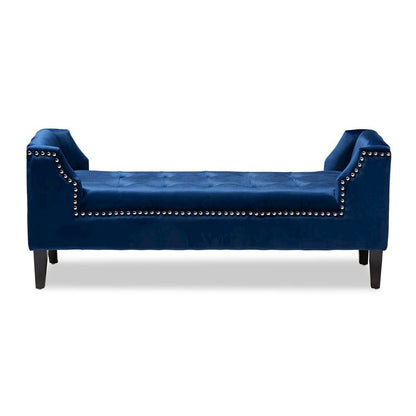 Royal Blue Velvet Fabric Upholstered Espresso Finished Wood Bench
