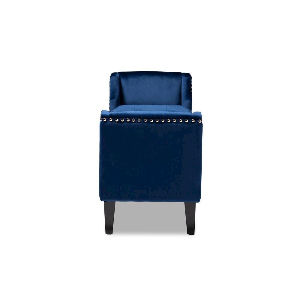 Royal Blue Velvet Fabric Upholstered Espresso Finished Wood Bench