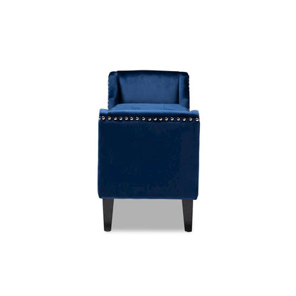 Royal Blue Velvet Fabric Upholstered Espresso Finished Wood Bench