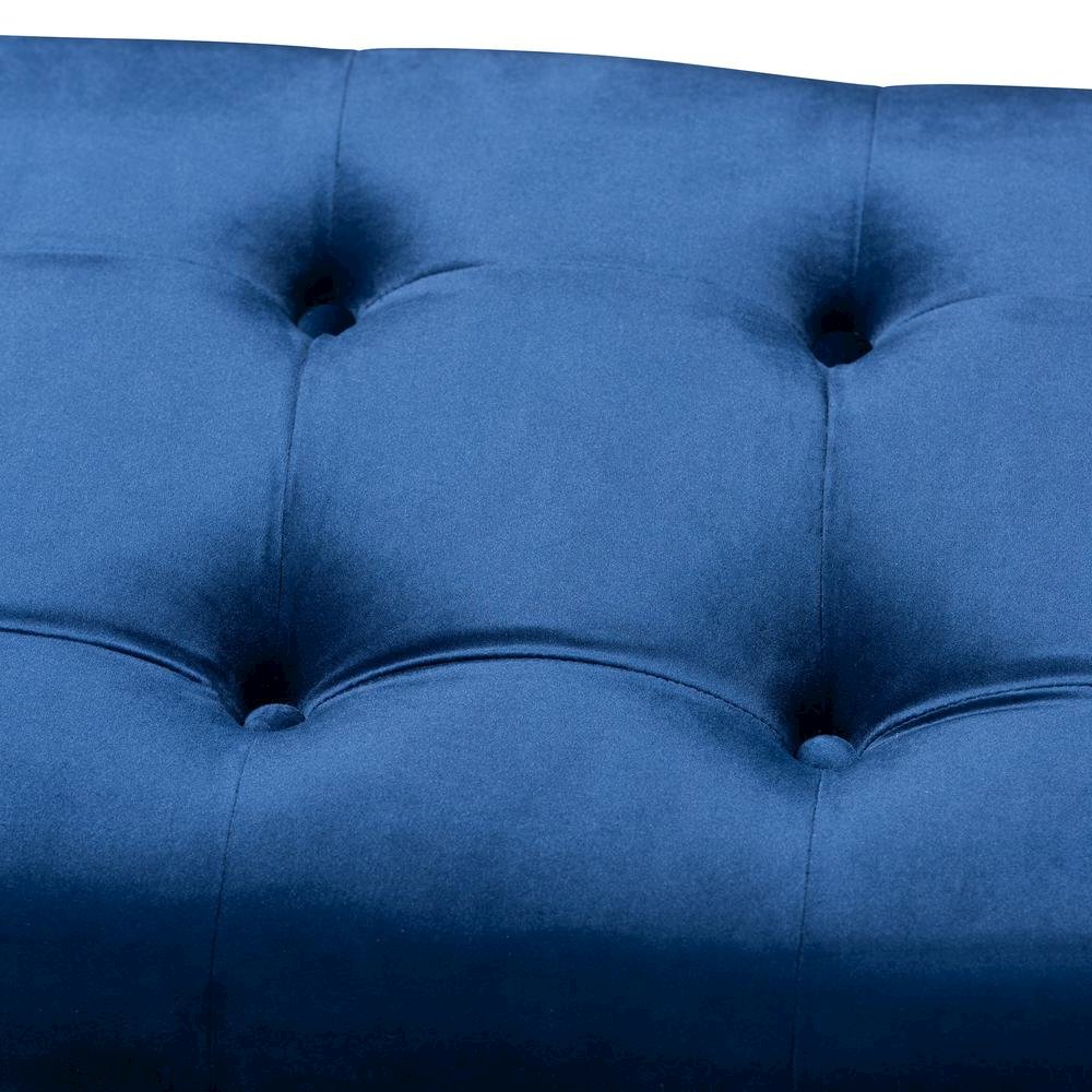 Royal Blue Velvet Fabric Upholstered Espresso Finished Wood Bench
