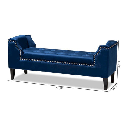 Royal Blue Velvet Fabric Upholstered Espresso Finished Wood Bench