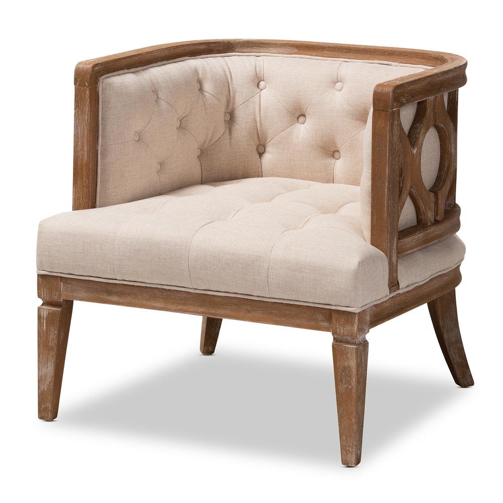 White-Washed Oak Wood Accent Barrel Chair