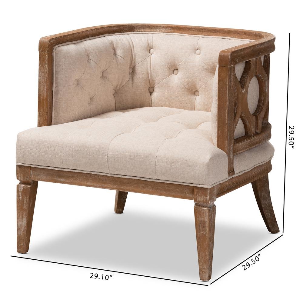 White-Washed Oak Wood Accent Barrel Chair