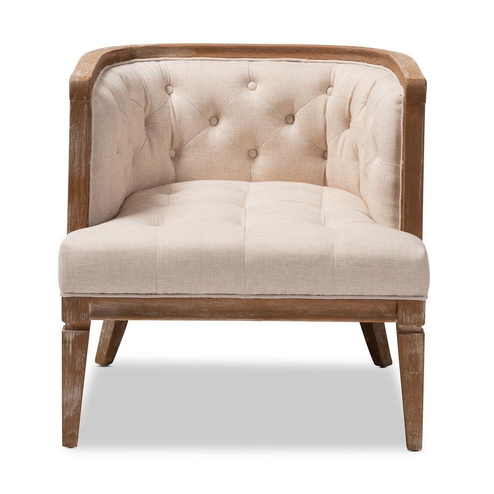 White-Washed Oak Wood Accent Barrel Chair