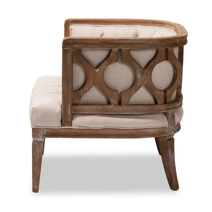 White-Washed Oak Wood Accent Barrel Chair