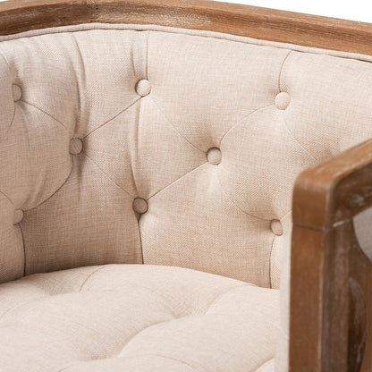 White-Washed Oak Wood Accent Barrel Chair