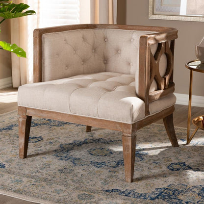 White-Washed Oak Wood Accent Barrel Chair