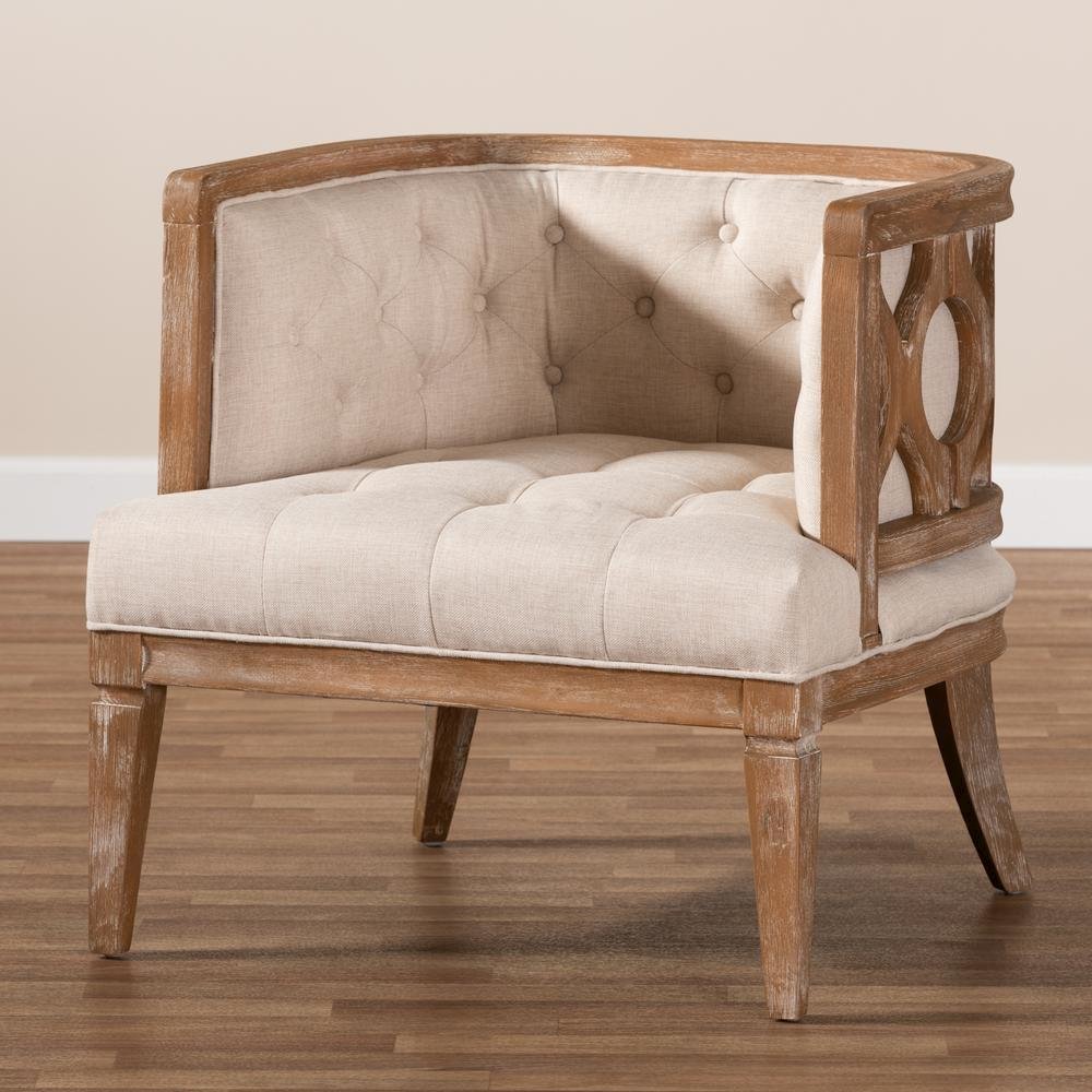 White-Washed Oak Wood Accent Barrel Chair