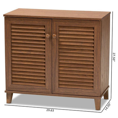 Walnut Finished 4-Shelf Wood Shoe Storage Cabinet
