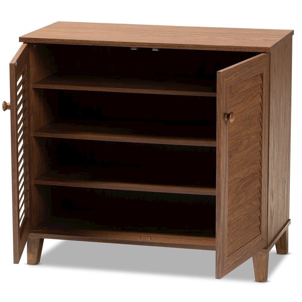 Walnut Finished 4-Shelf Wood Shoe Storage Cabinet