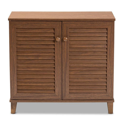 Walnut Finished 4-Shelf Wood Shoe Storage Cabinet