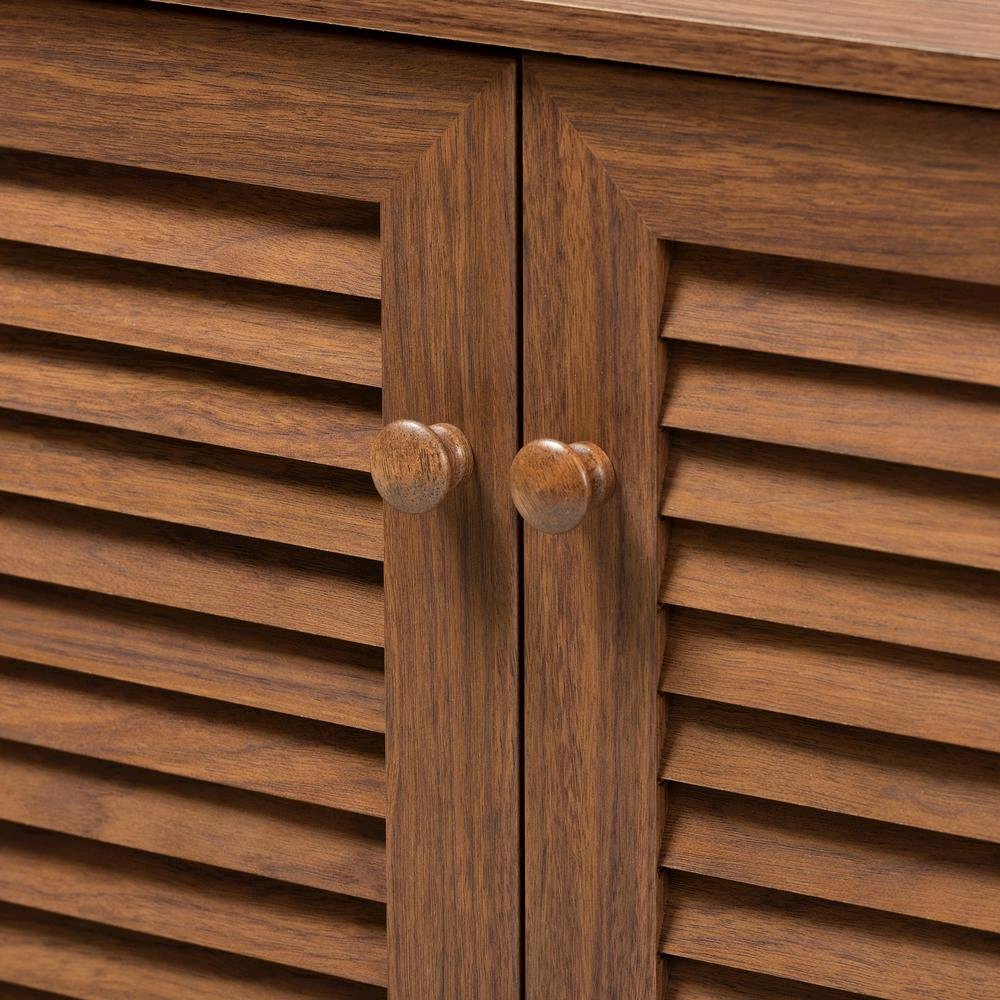 Walnut Finished 4-Shelf Wood Shoe Storage Cabinet
