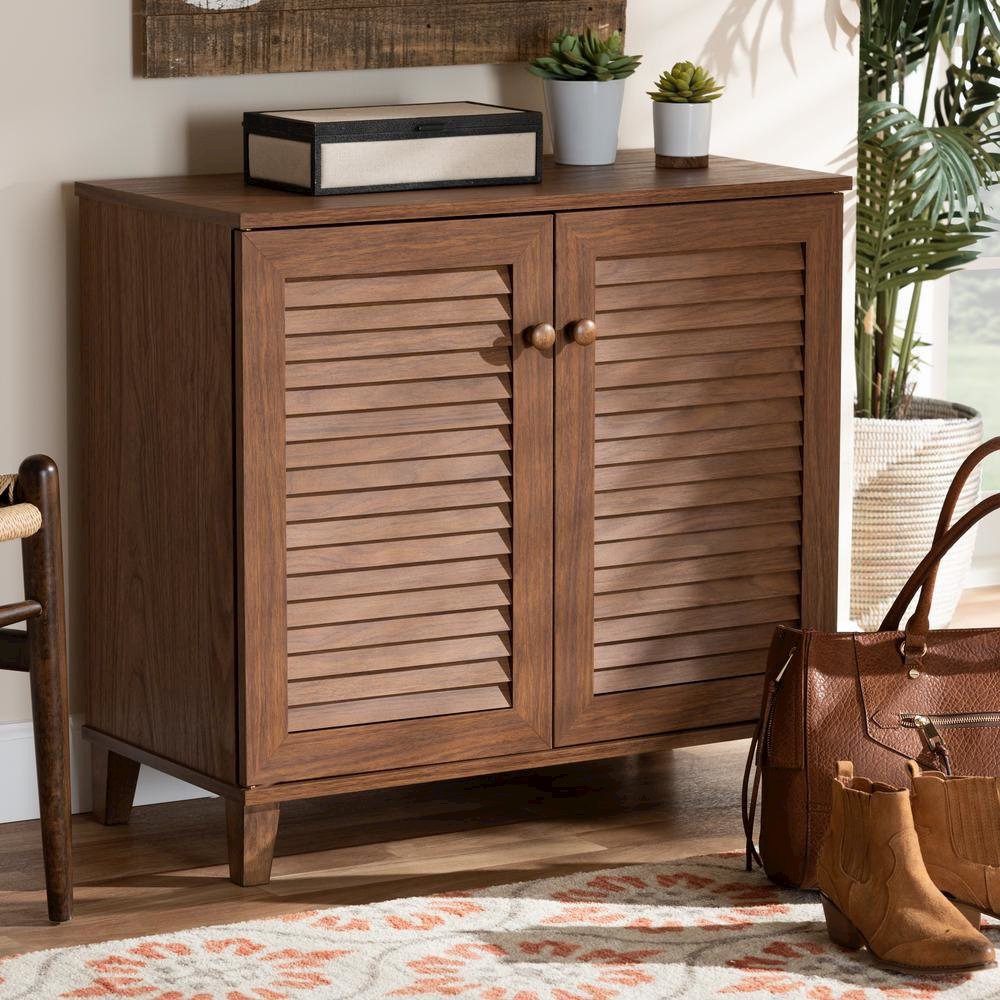 Walnut Finished 4-Shelf Wood Shoe Storage Cabinet