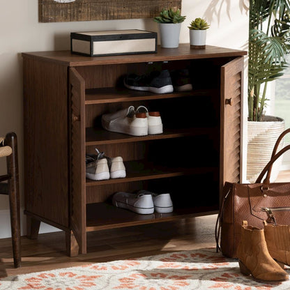 Walnut Finished 4-Shelf Wood Shoe Storage Cabinet