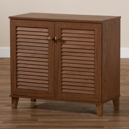 Walnut Finished 4-Shelf Wood Shoe Storage Cabinet