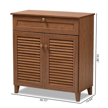 Walnut Finished 4-Shelf Wood Shoe Storage Cabinet with Drawer